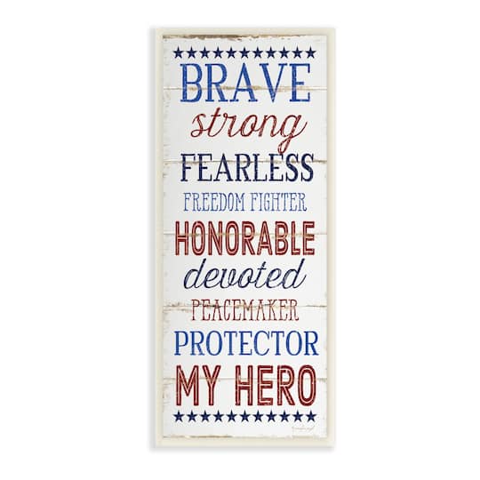 Stupell Industries Brave Strong Fearless Patriotic Stars and Stripes Rustic Wood Look Sign Wall Plaque Art